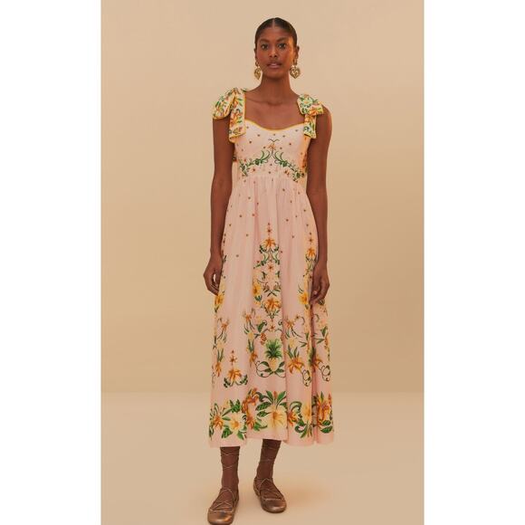 FARM Rio Dresses & Skirts - NWT Farm Rio Pink Botanical Beauty Shoulder Bow midi dress